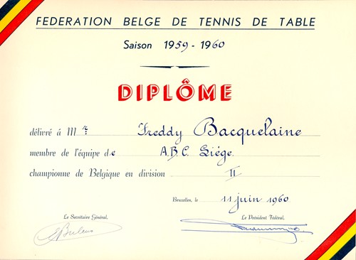 Diplôme de Freddy Bacquelaine