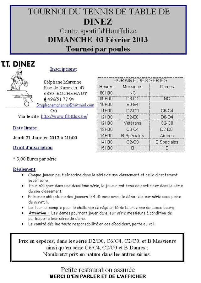 Tournoi de tennis de table du TT Dinez